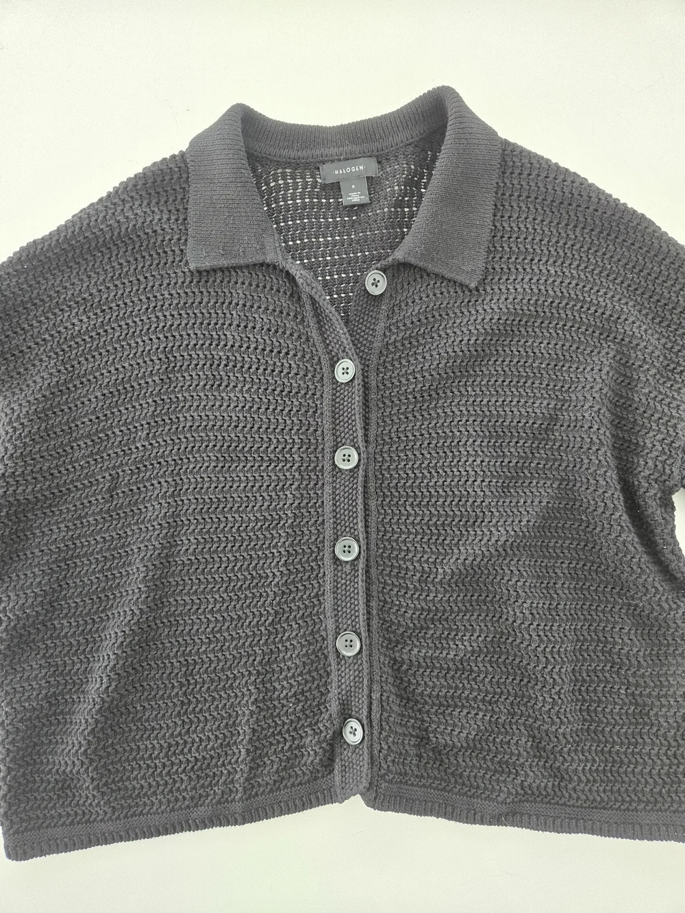Halogen Black Short-Sleeve Knit Button-Front Top Cotton Size Small Short square